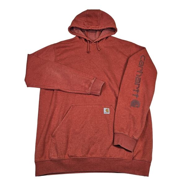 Carhartt Men Loose Fit Midweight Logo Sleeve Graphic Hoodie XL Tall Workwear Red - Picture 1 of 15